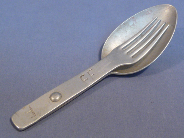 Original WWII German Soldiers Folding Fork/Spoon Combination, Aluminum