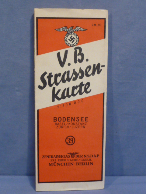 Original Nazi Era German Vlkischer Beobachter Bodensee Road Map, Strassen-Karte