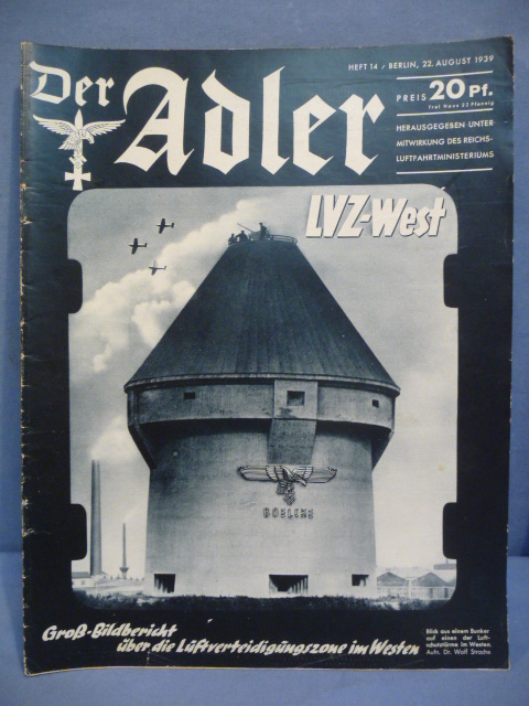 Original Pre-WWII German Luftwaffe Magazine Der Adler, August 1939