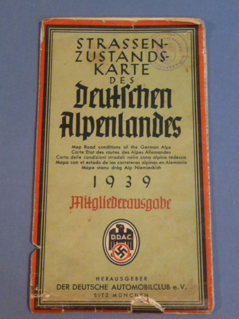 Original WWII German DDAC Driving Map, Deutschen Alpenlandes