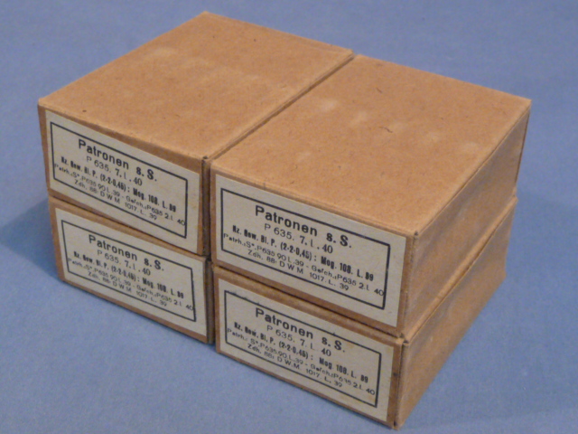 Original WWII German Cardboard 8mm Ammunition Boxes, Set of 4