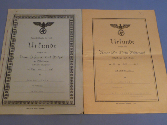Original WWII German Set of Deeds to Ludwig Reim, 1937 & 1943