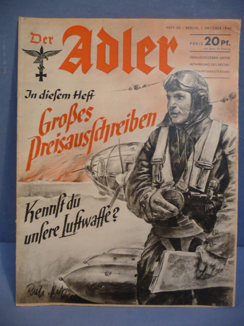Original WWII German Luftwaffe Magazine Der Adler, October 1940