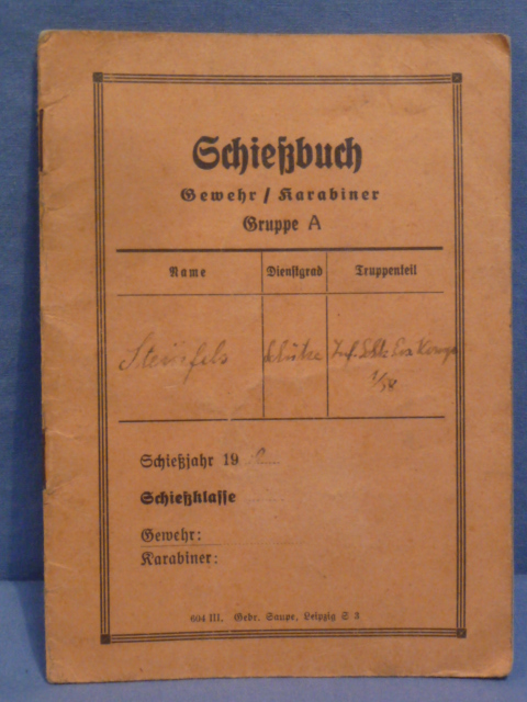 Original WWII German Soldier's Schie�buch (Shooting Book) for Rifle/Carbine
