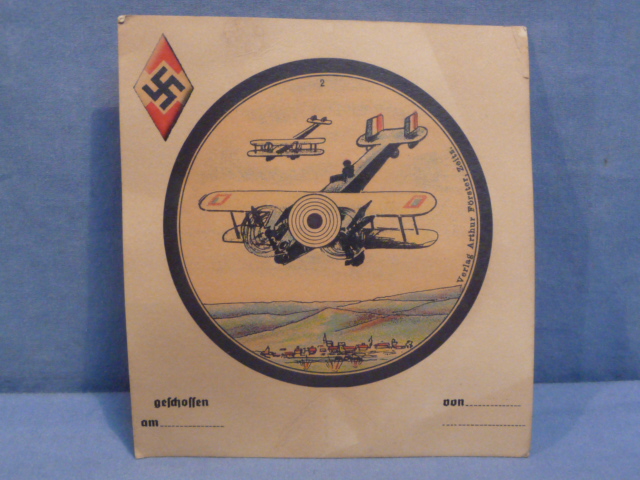 Original Nazi Era German Hitler Youth (HJ) Paper Rifle Target, Airplane