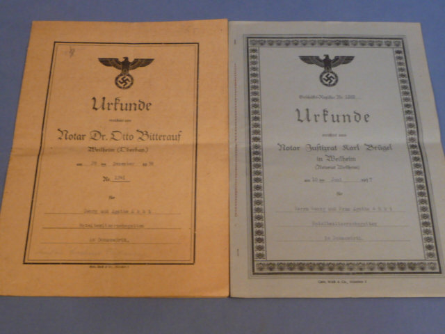 Original Nazi Era German Set of Deeds to Georg and Agathe Abbt, 1937 & 1938
