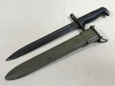 Original WWII US M1 Garand Bayonet and Scabbard, PAL Cut-Down 1943