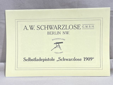 REPRINT - German Manual for the "Schwarzlose 1909" Pistol