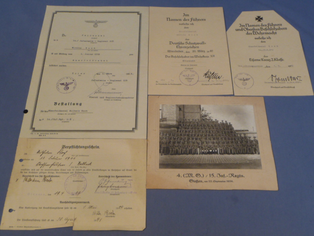 Original WWII German Documents & Photo Grouping to Oberfeldwebel Wilhelm Koch