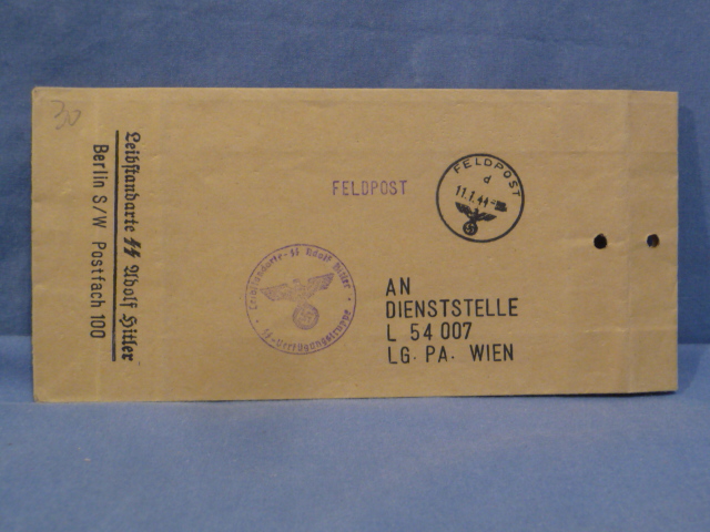 Original WWII German Heavy Envelope from the Leibstandarte SS Adolf Hitler (LSSAH) 1944