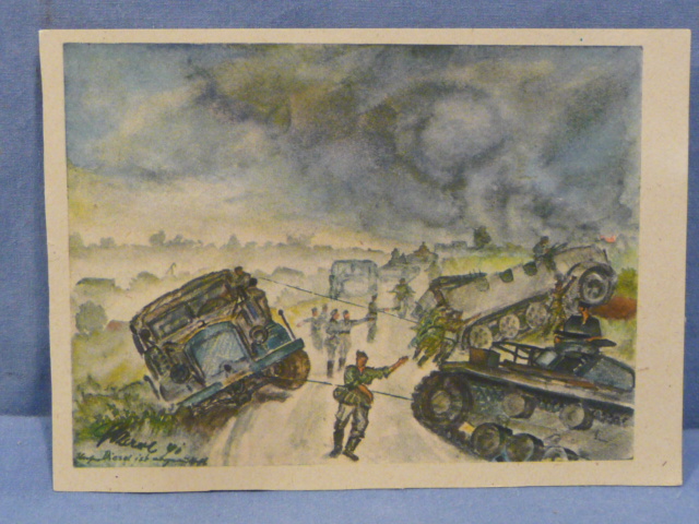 Original WWII German Military Themed Postcard, Soldier's Art Work