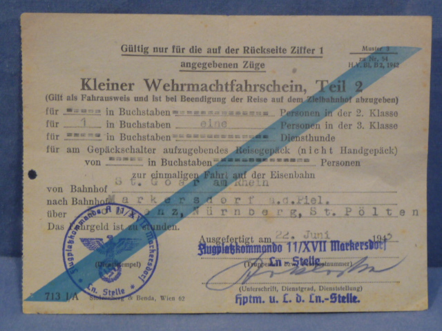 Original WWII German Soldier's Wehrmacht Train Ticket Part 2, Wehrmachtfahrschein