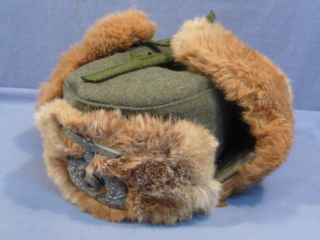 Original WWII German HEER Cold Weather Field Cap, Rabbit Fur