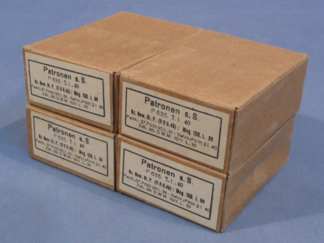 Original WWII German Cardboard 8mm Ammunition Boxes, Set of 4