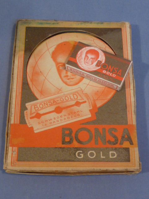 Original WWII German Box of 10 Razor Blades PLUS Outer Box, BONSA GOLD