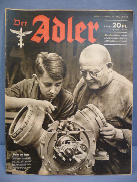 Original WWII German Luftwaffe Magazine Der Adler, January 1942
