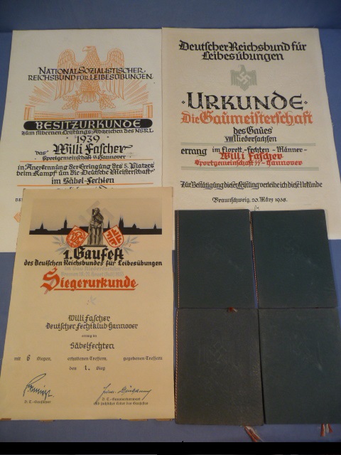 Original WWII German Sports Award Documents Set, Sports Association SS