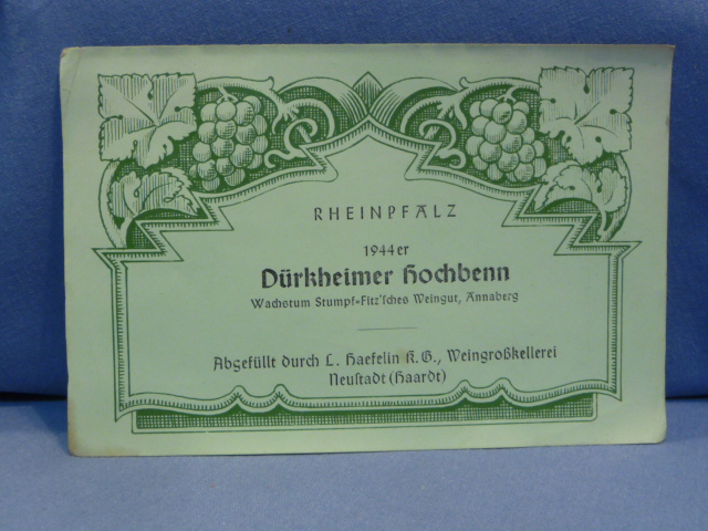 Original WWII German Wine Bottle Label, Dürkheimer Kochbenn 1944