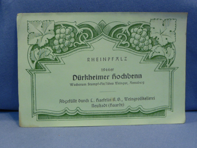 Original WWII German Wine Bottle Label, Drkheimer Kochbenn 1944