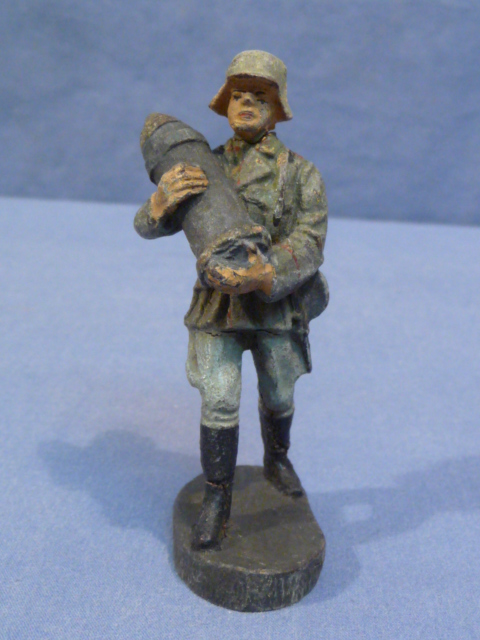 Original Nazi Era German Toy Soldier Carrying LARGE Artillery Projectile, ELASTOLIN