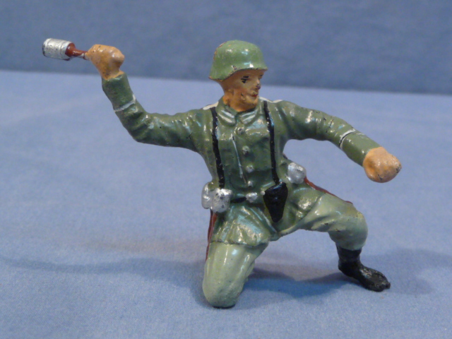 Original Nazi Era German Kneeling Toy Soldier Throwing Grenade