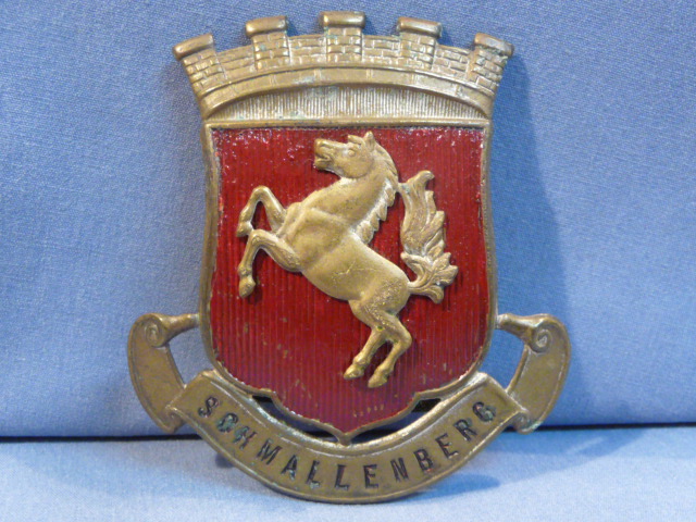 Original Nazi Era German Fire Police Leather Helmet Insignia, SCHMALLENBERG