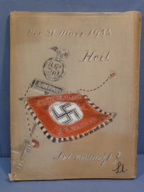 Original 1933 German Hand Illustrated DEUTSCHLAND ERWACHT Large Folder, One-of-a-Kind!