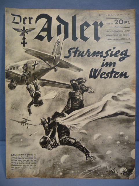 Original WWII German Luftwaffe Magazine Der Adler, May 1940 Fallschirmjäger!