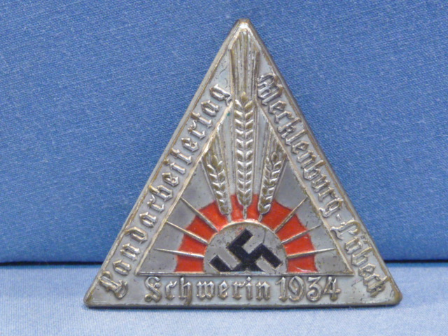 Original Nazi Era German Stamped Metal Tinnie, Landarbeitertag Schwerin 1934
