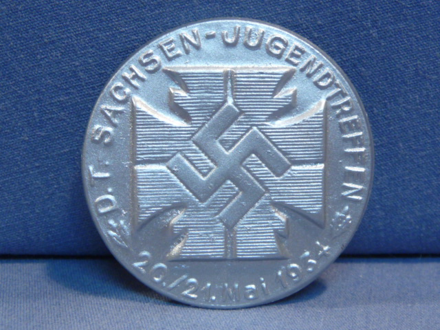 Original Nazi Era German Stamped Metal HJ Tinnie, Sachsen Jugendtreffen 1934