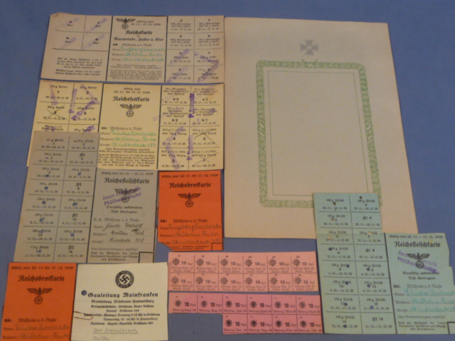 Original WWII German Civilian Ration Cards and Simple Picture Frame Grouping