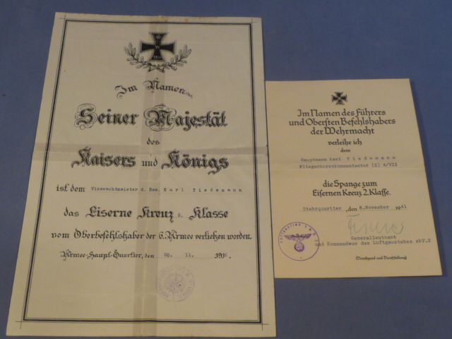 Original WWII German Spange to the Iron Cross Award Document PLUS