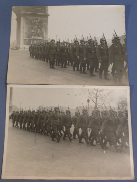 Original WWII German Photograph Set, Marching Near the Arc de Triomphe