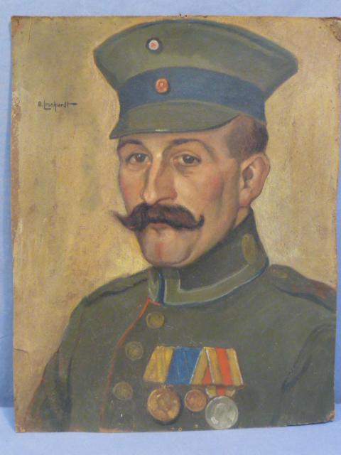 Original WWI Era German Oil Painting of a Decorated Soldier
