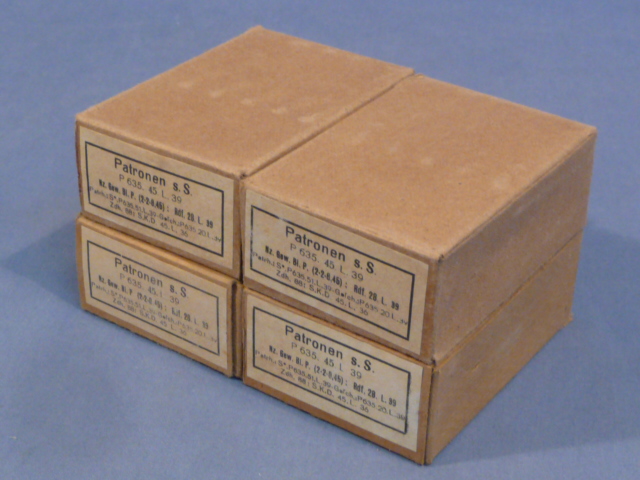 Original WWII German Cardboard 8mm Ammunition Boxes, Set of 4