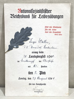 Original WWII German RLB Sports Award Document