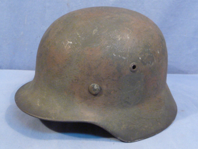 Original WWII German M35 Light Camo Helmet with Partial Liner, Size 62 Shell