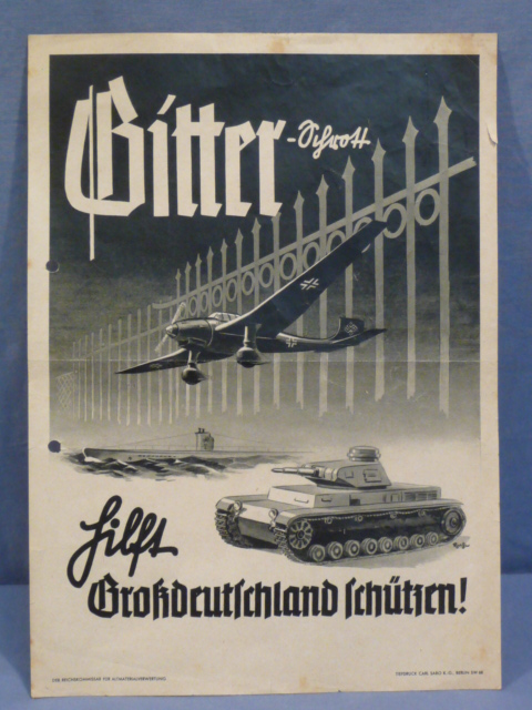 Original WWII German Help Protect Greater Germany Poster, Hilfs Gro�deutschland sch�tzen!