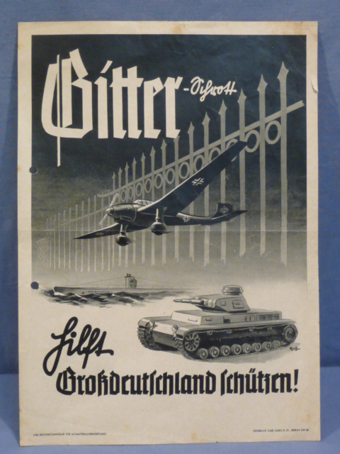 Original WWII German Help Protect Greater Germany Poster, Hilfs Grodeutschland schtzen!