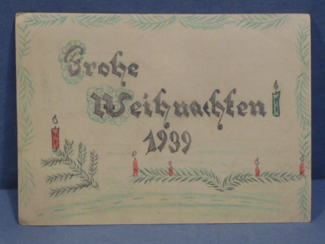 Original WWII German Christmas 1939 Feldpost Postcard, Hand Illustrated