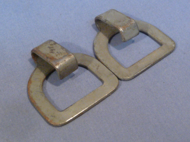 Original WWII German Steel Equipment Hardware, D-Rings with Hooks PAIR