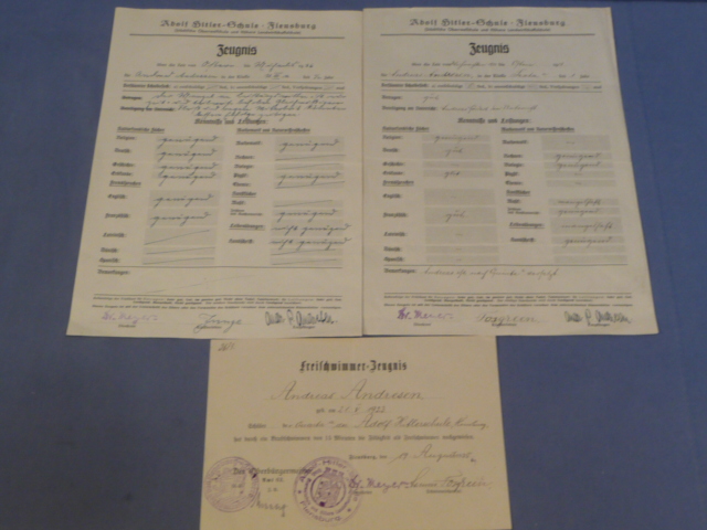 Original Nazi Era German School/Sports Certificates to Andreas Andresen