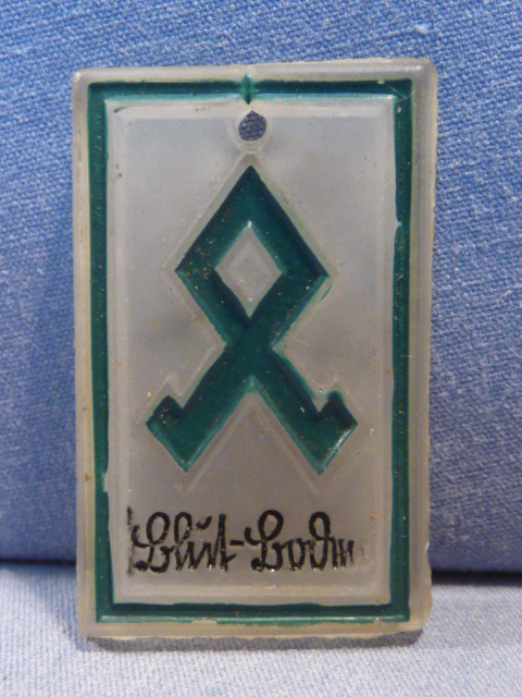 Original Nazi Era German Frosted Glass Tinnie, Odal-Rune