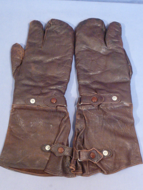 Original WWII? German All Leather Flight Gloves, Pair