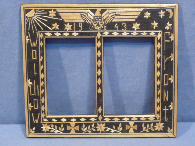 Original WWII German Hand Decorated Wooden Picture Frame, Wolchow Front 1943