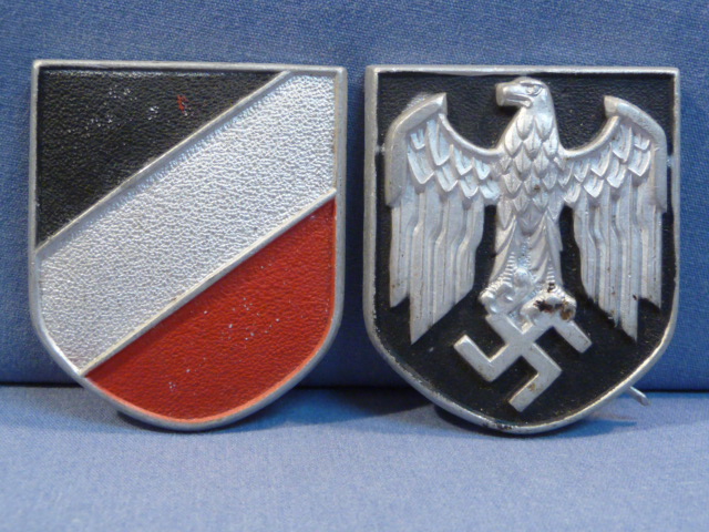 Original WWII German Metal Shields for Heer (Army) Pith Helmet, PAIR