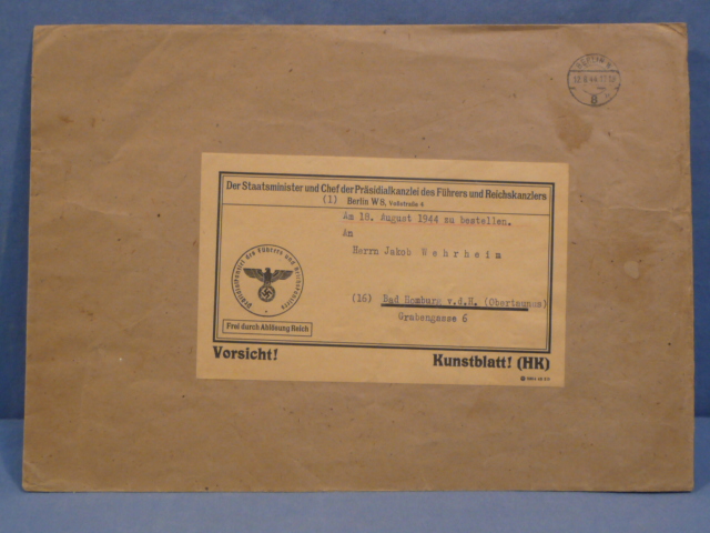 Original WWII German Official NSDAP Mailing Envelope for Art Sheets, Kunstblatt!