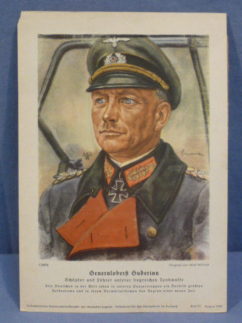 Original WWII German Personality Print, Generaloberst Guderian