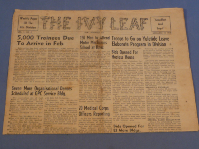 Original Pre-WWII US Army 4th Division Newspaper, The Ivy Leaf