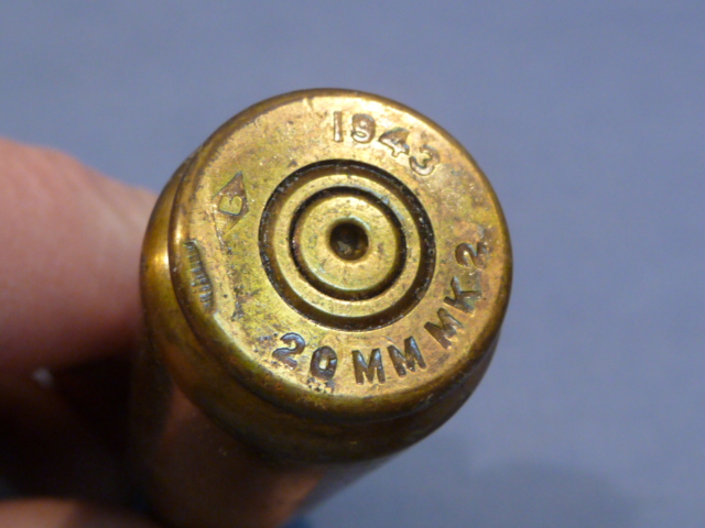 Original WWII US Navy 20mm Oerlikon Rebated Rimmed Cartridge Casing